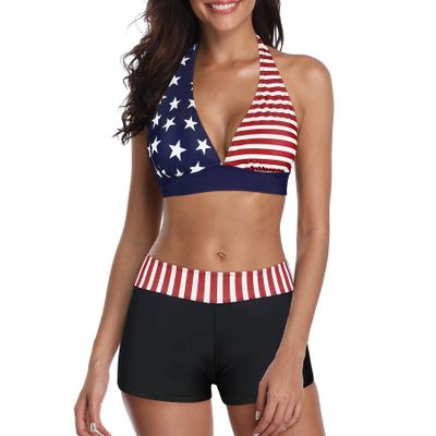 Zando Women's Bikini Swimsuits for Women Two Piece Bathing Suits Push Up Bikini Top with Boyshort Athletic Swimwear Ladies Swimsuits Bikinis B American Flag S (fits US 2-4)