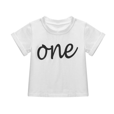 FEESHOW Baby Boys Girls Short Sleeves Letter One Printed 1st/First Birthday Top T Shirt Summer Holiday Tees Ivory 6-12 Months