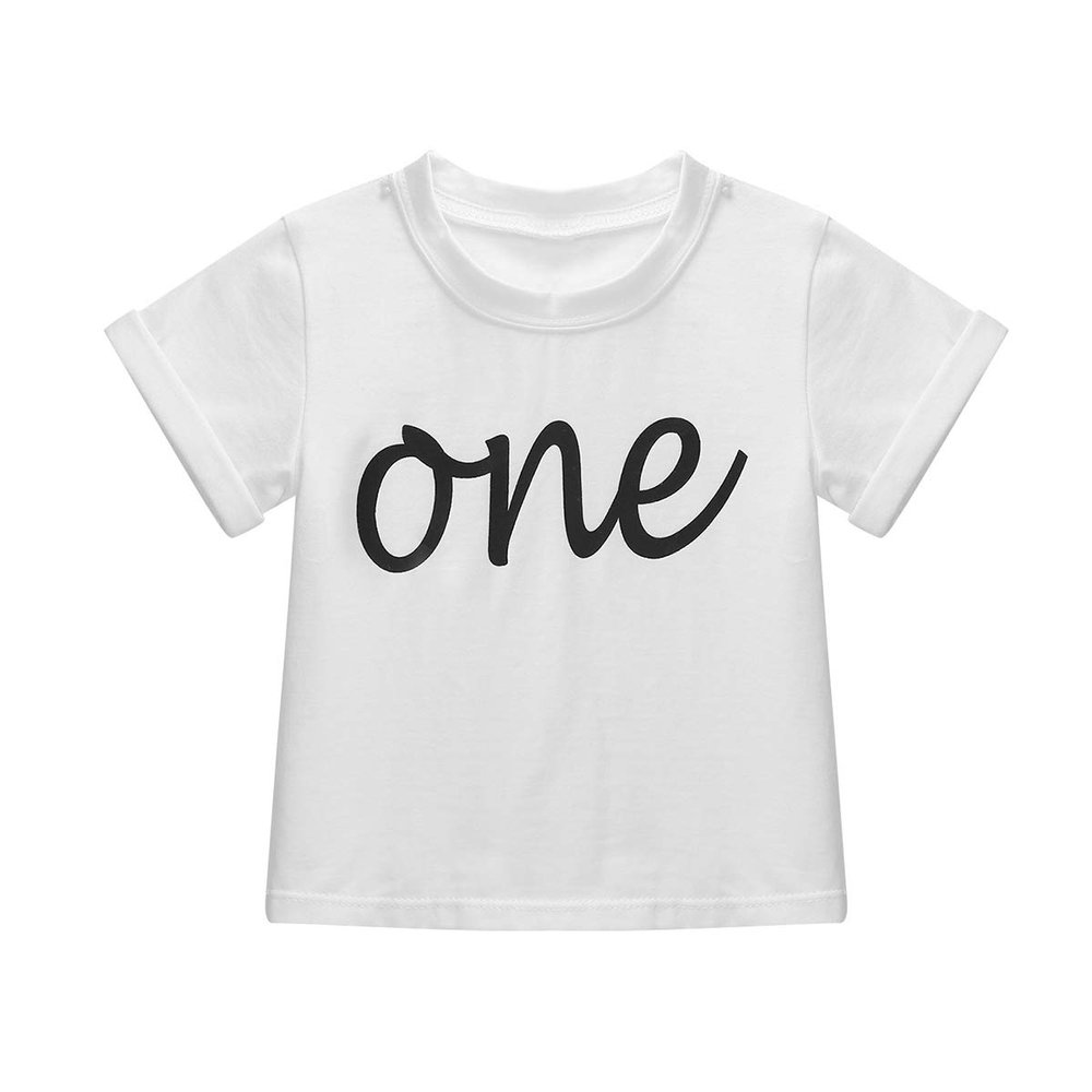 FEESHOW Baby Boys Girls Short Sleeves Letter One Printed 1st/First Birthday Top T Shirt Summer Holiday Tees Ivory 6-12 Months
