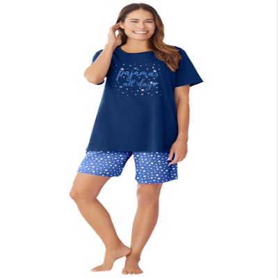 Dreams & Co. Plus Size Knit Pj Short Set - 5X, Evening Blue Pajamas