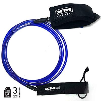 XM SURF MORE Knee/Calf Surfboard Leash 9ft., Big Wave Cord Thickness (.313 in.), Choose Length and Color, Key Pocket, Unbreakable Swivels, Detachable Railsaver, Made in USA