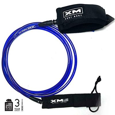 XM SURF MORE Knee/Calf Surfboard Leash 12ft., Big Wave Cord Thickness (.313 in.), Choose Length and Color, Key Pocket, Unbreakable Swivels, Detachable Railsaver, Made in USA