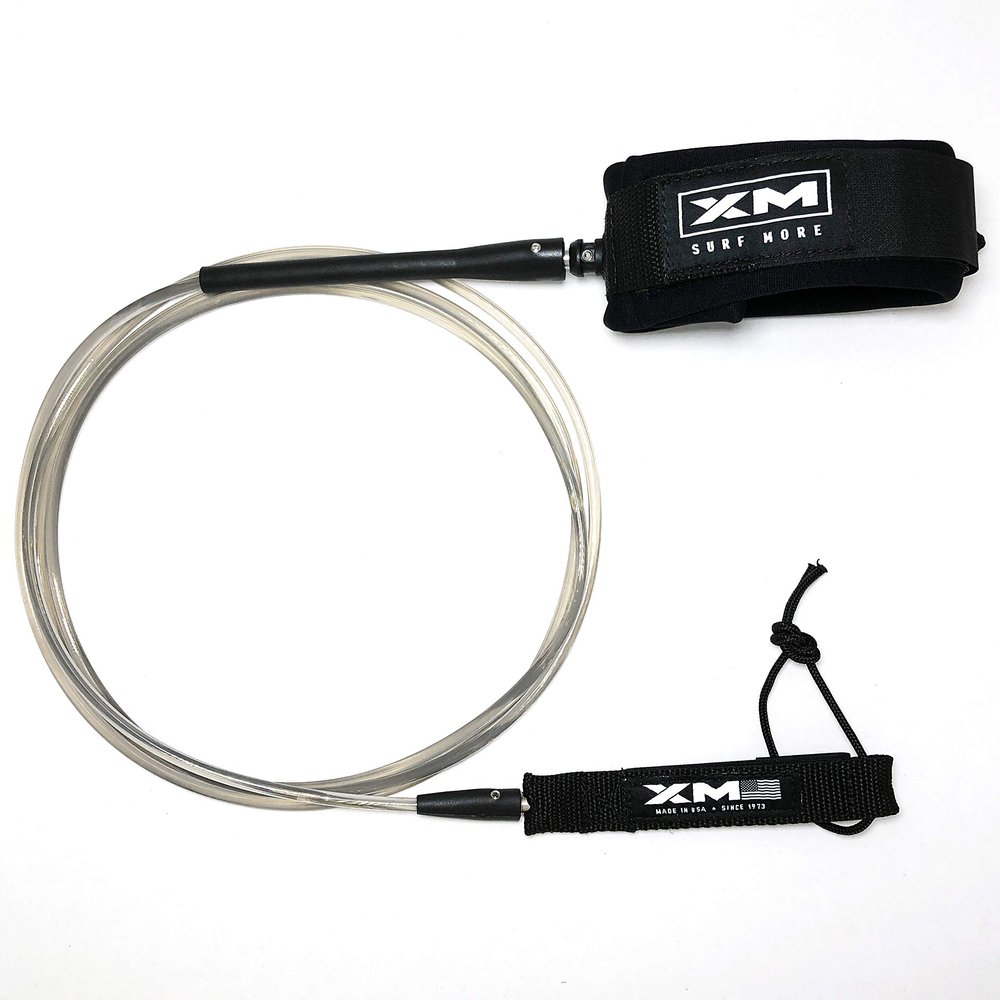 XM SURF MORE Longneck Surfboard Leash 9ft., COMP Cord Thickness (.220 in.), Ideal for Longboards, Manuever Without Stepping on Cord, Key Pocket, Unbreakable Swivels, Detachable Railsaver, Made in USA