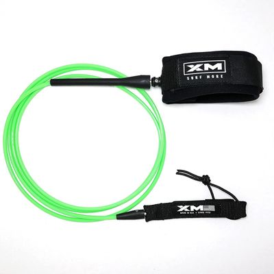 XM SURF MORE Longneck Surfboard Leash 8ft., COMP Cord Thickness (.220 in.), Ideal for Longboards, Manuever Without Stepping on Cord, Key Pocket, Unbreakable Swivels, Detachable Railsaver, Made in USA