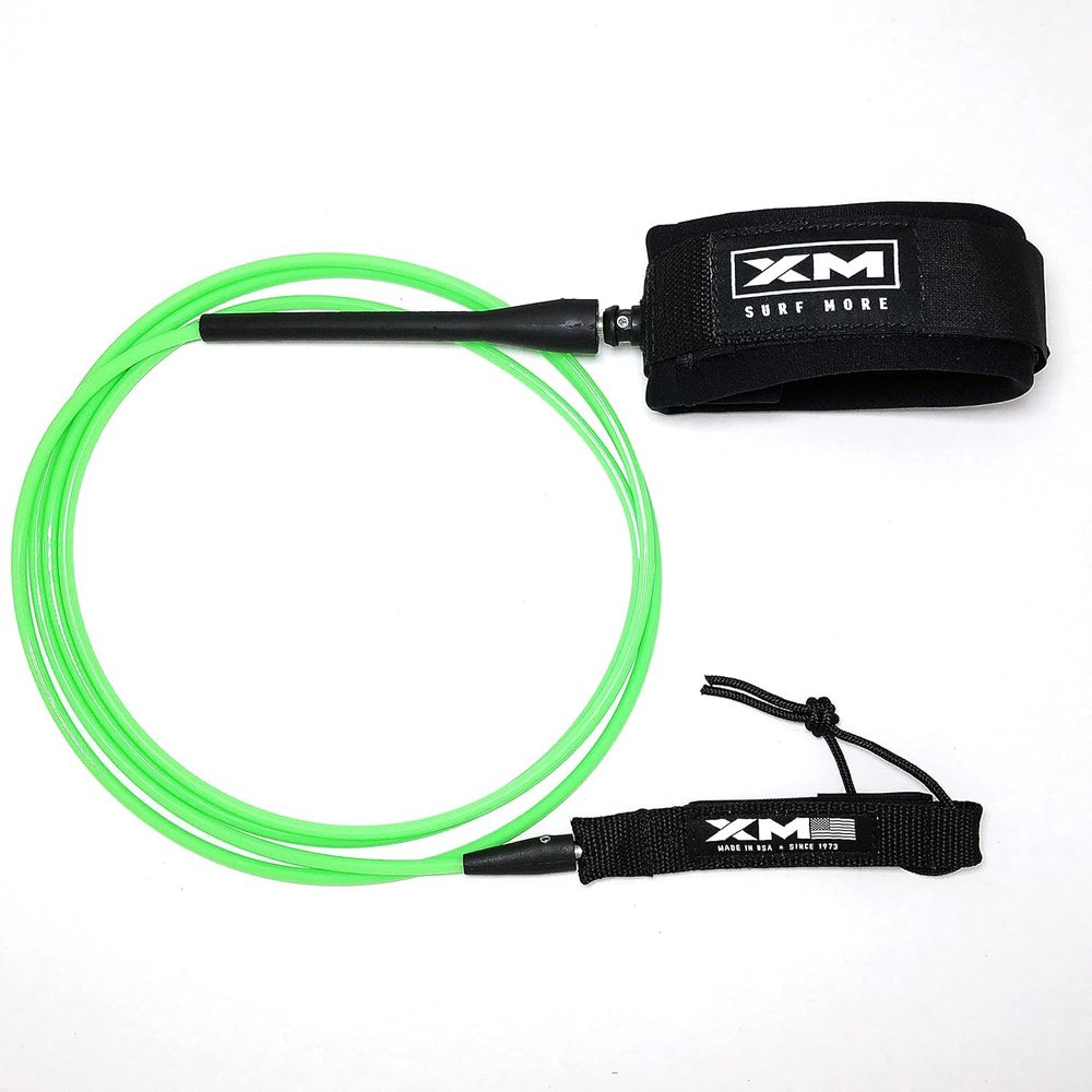 XM SURF MORE Longneck Surfboard Leash 8ft., COMP Cord Thickness (.220 in.), Ideal for Longboards, Manuever Without Stepping on Cord, Key Pocket, Unbreakable Swivels, Detachable Railsaver, Made in USA
