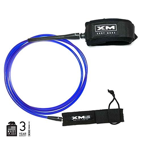 XM SURF MORE Longneck Surfboard Leash 10ft., COMP Cord Thickness (.220 in.), Ideal for Longboards, Manuever Without Stepping on Cord, Key Pocket, Unbreakable Swivels, Detachable Railsaver, Made in USA
