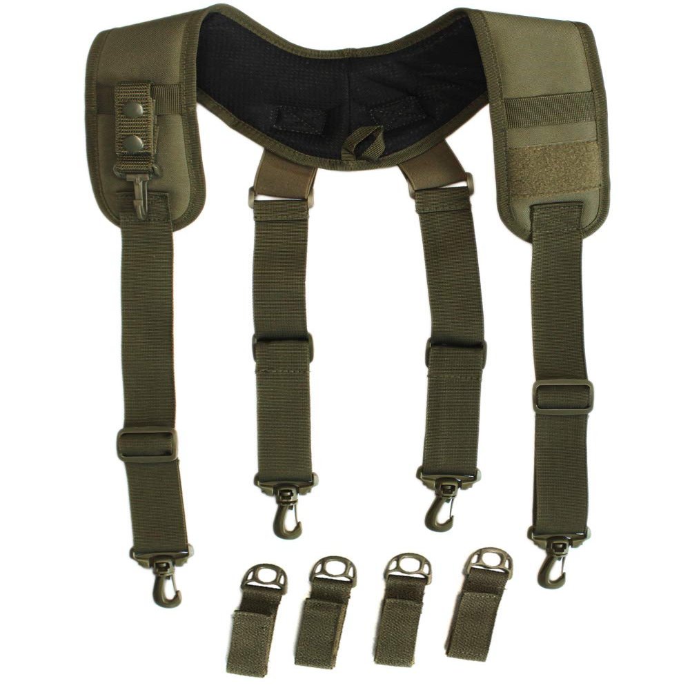 MELOTOUGH Tactical Duty Belt Harness Padded Adjustable Tool Belt Suspenders with Key Chin and Patch (Ranger Green)