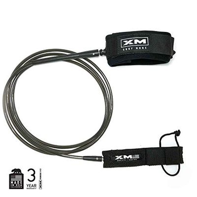 XM SURF MORE Longneck Surfboard Leash 8ft., COMP Cord Thickness (.220 in.), Ideal for Longboards, Manuever Without Stepping on Cord, Key Pocket, Unbreakable Swivels, Detachable Railsaver, Made in USA