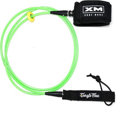 XM SURF MORE Comp 10ft Surfboard Leash with Tangle Free Upgrade, Cord Thickness (.220in), Key Pocket, Unbreakable Swivels, Detachable Railsaver, Made in USA