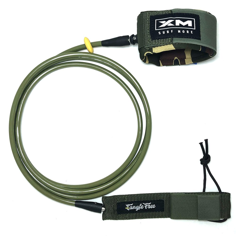 XM SURF MORE Big Wave 6ft-12ft Surfboard Leash with Tangle Free Upgrade, Cord Thickness (.313in), Key Pocket, Unbreakable Swivels, Detachable Railsaver, Made in USA