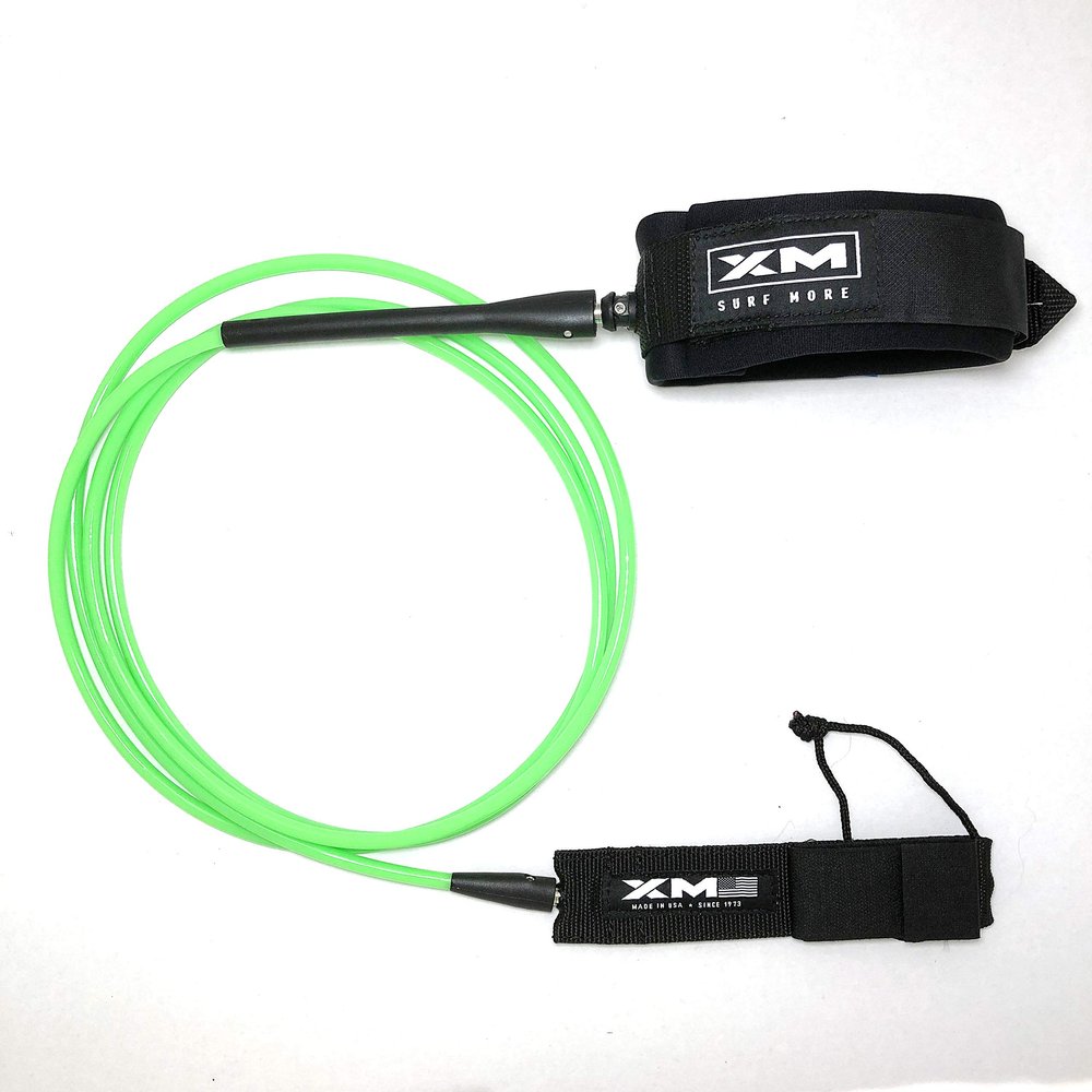 XM SURF MORE Longneck Surfboard Leash 9ft, Regular Cord Thickness (.270 in), Ideal for Longboards, Manuever Without Stepping on Cord, Key Pocket, Unbreakable Swivels, Detachable Railsaver, Made in USA