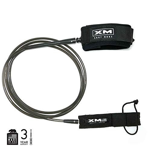 XM SURF MORE Longneck Surfboard Leash 9ft, Regular Cord Thickness (.270 in), Ideal for Longboards, Manuever Without Stepping on Cord, Key Pocket, Unbreakable Swivels, Detachable Railsaver, Made in USA