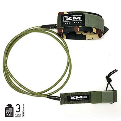 XM SURF MORE Knee/Calf Surfboard Leash 8ft., Regular Cord Thickness (.270 in.), Choose Length and Color, Key Pocket, Unbreakable Swivels, Detachable Railsaver, Made in USA
