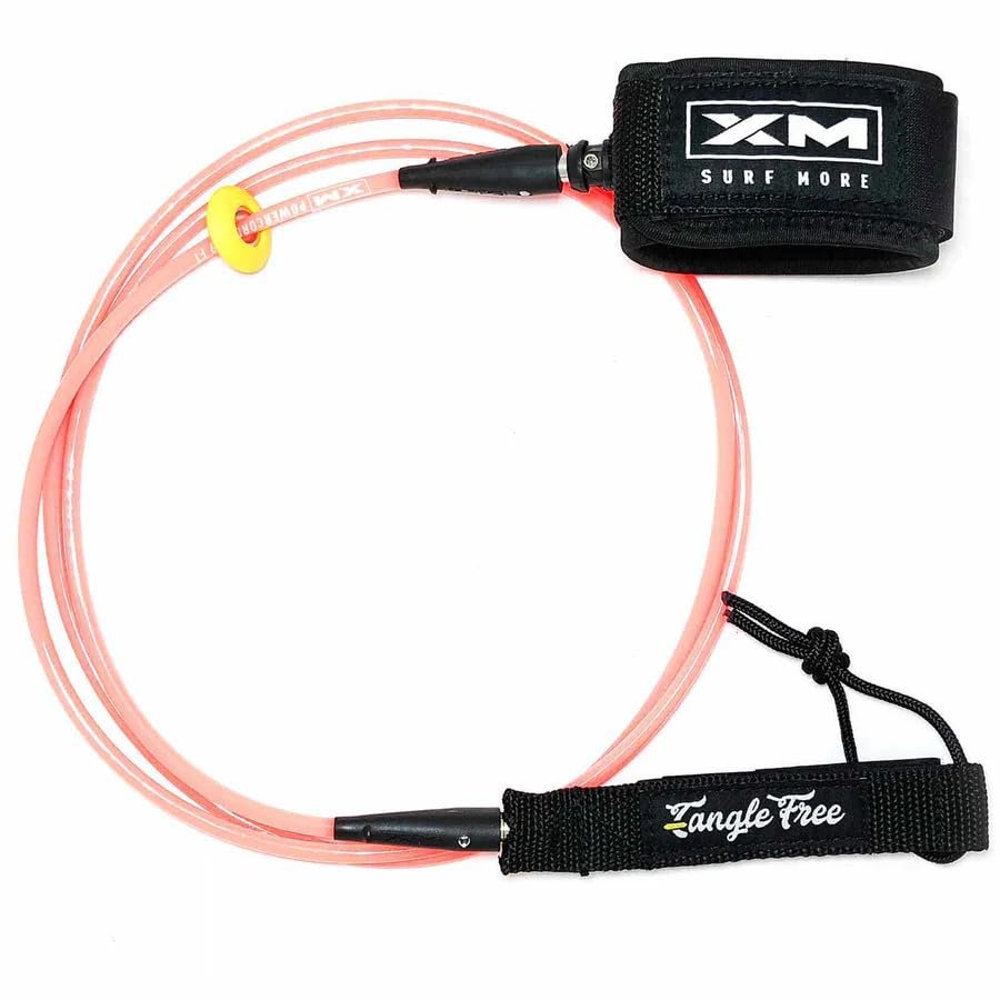 XM SURF MORE Comp 5ft Surfboard Leash with Tangle Free Upgrade, Cord Thickness (.220in), Key Pocket, Unbreakable Swivels, Detachable Railsaver, Made in USA