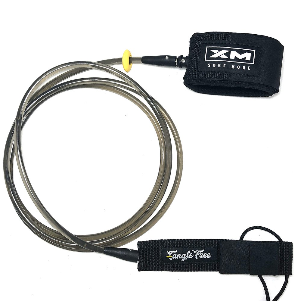 XM SURF MORE Big Wave 8ft Surfboard Leash with Tangle Free Upgrade, Cord Thickness (.313in), Key Pocket, Unbreakable Swivels, Detachable Railsaver, Made in USA