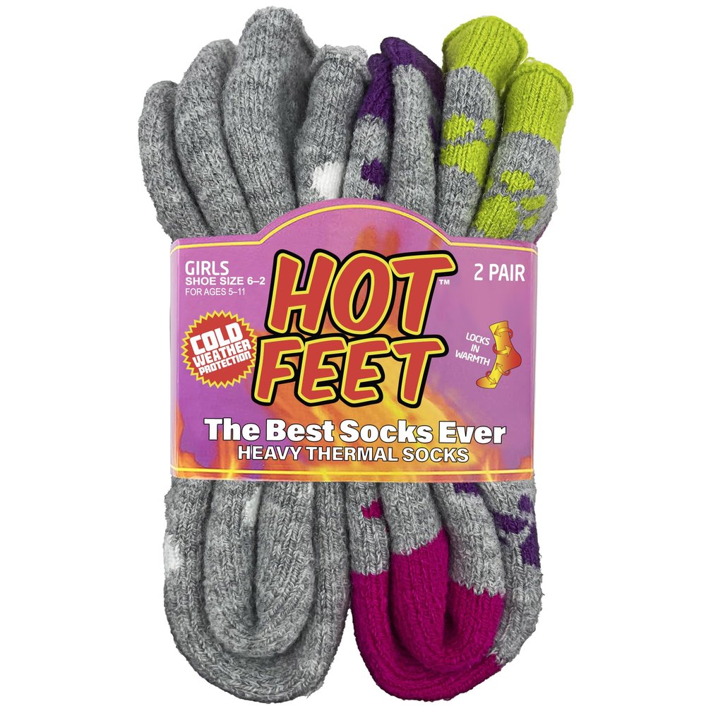 HOT FEET Kids Thermal Socks 2 Pack Warm Winter Socks for Boys and Girls, Cozy & Insulated, Thick Heated Socks for Kids, Frenchie