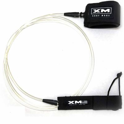XM SURF MORE CORE Surboard Leash 8ft., Clear Cord with Color Injected Core, COMP Cord Thicknes (.220 in.), Key Pocket, Unbreakable Swivels, Detachable Railsaver, Made in USA