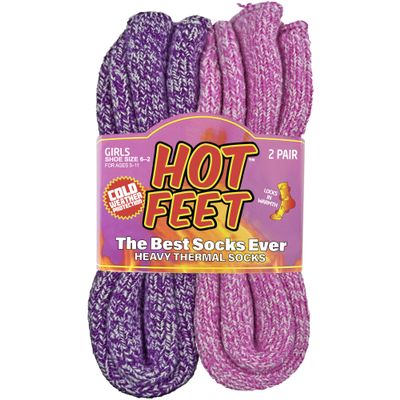 HOT FEET Kids Thermal Socks 2 Pack Warm Winter Socks for Boys and Girls, Cozy Insulated, Thick Heated Design Pink & Purple