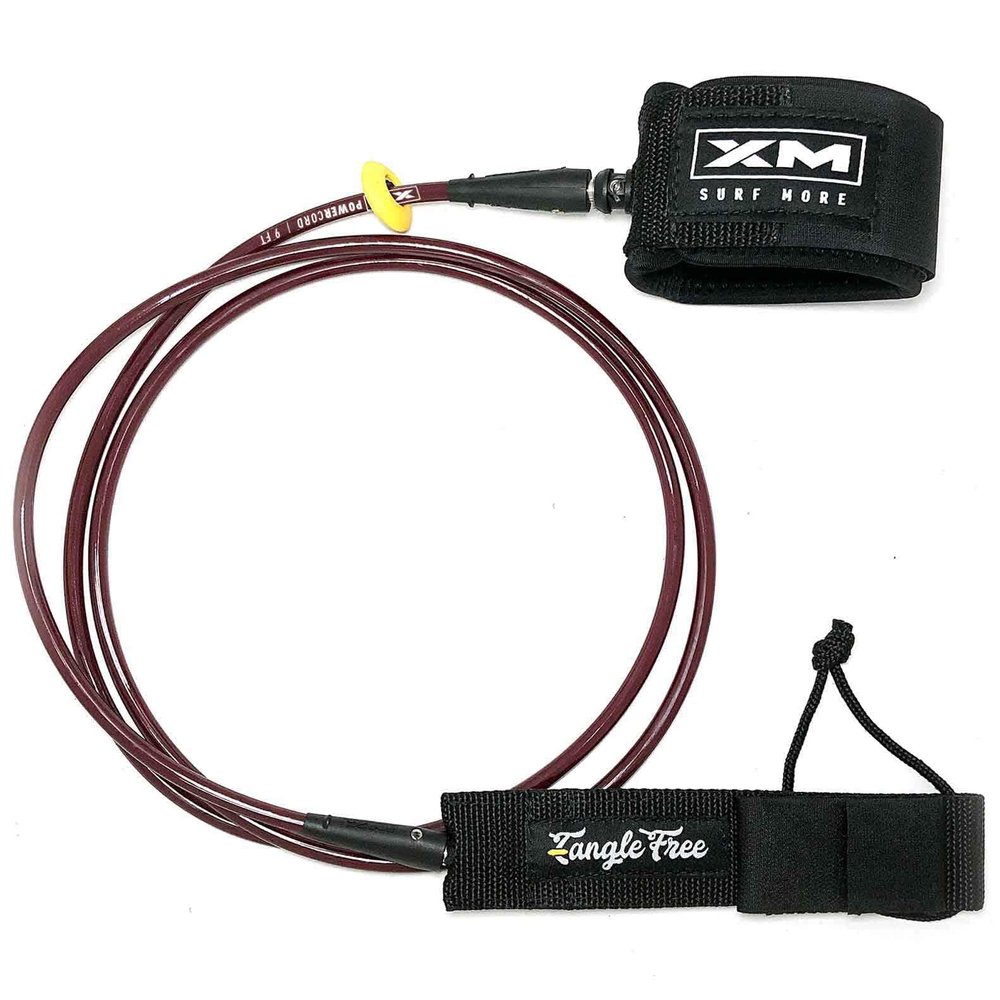 XM SURF MORE Regular 9ft Surfboard Leash with Tangle Free Upgrade, Cord Thickness (.270in), Key Pocket, Unbreakable Swivels, Detachable Railsaver, Made in USA