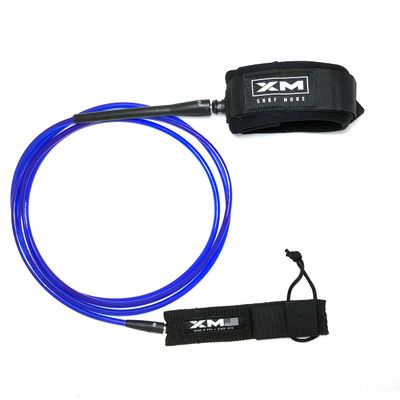 XM SURF MORE Longneck Surfboard Leash 12ft, Regular Cord Thickness (.270 in), Ideal for Longboards, Manuever Without Stepping on Cord, Key Pocket, Unbreakable Swivel, Detachable Railsaver, Made in USA