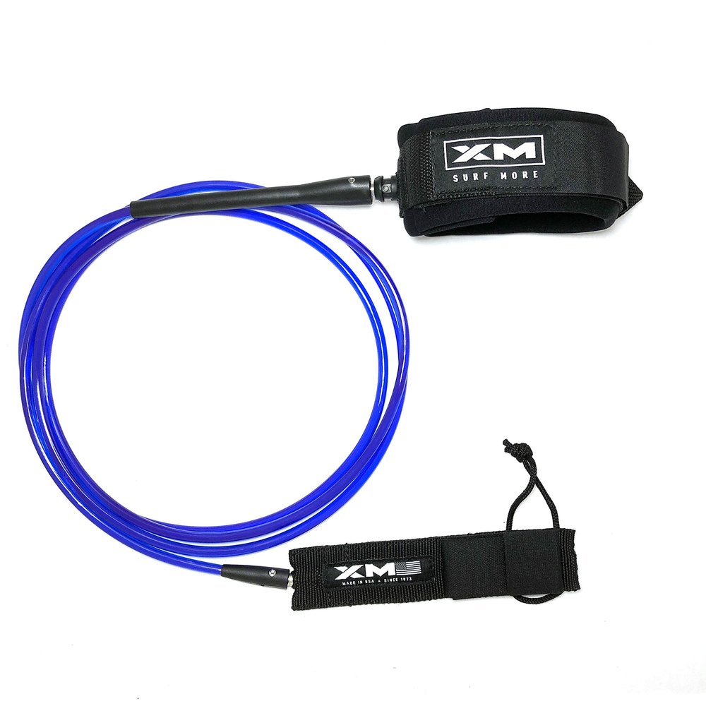 XM SURF MORE Longneck Surfboard Leash 12ft, Regular Cord Thickness (.270 in), Ideal for Longboards, Manuever Without Stepping on Cord, Key Pocket, Unbreakable Swivel, Detachable Railsaver, Made in USA