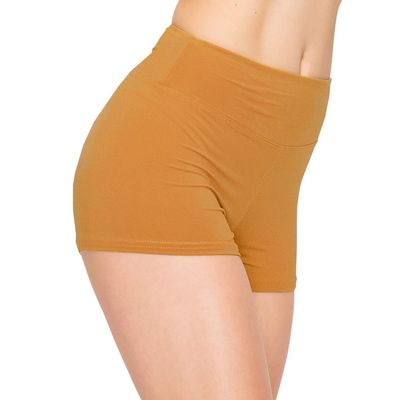 ALWAYS Women Workout Yoga Shorts - Premium Soft Solid Stretch Cheerleader Running Dance Volleyball Short Pants Mustard M