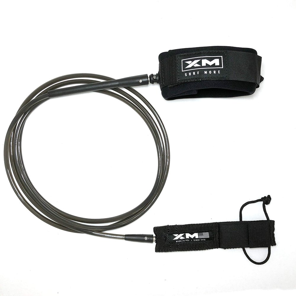 XM SURF MORE Longneck Surfboard Leash 12ft, Regular Cord Thickness (.270 in), Ideal for Longboards, Manuever Without Stepping on Cord, Key Pocket, Unbreakable Swivel, Detachable Railsaver, Made in USA