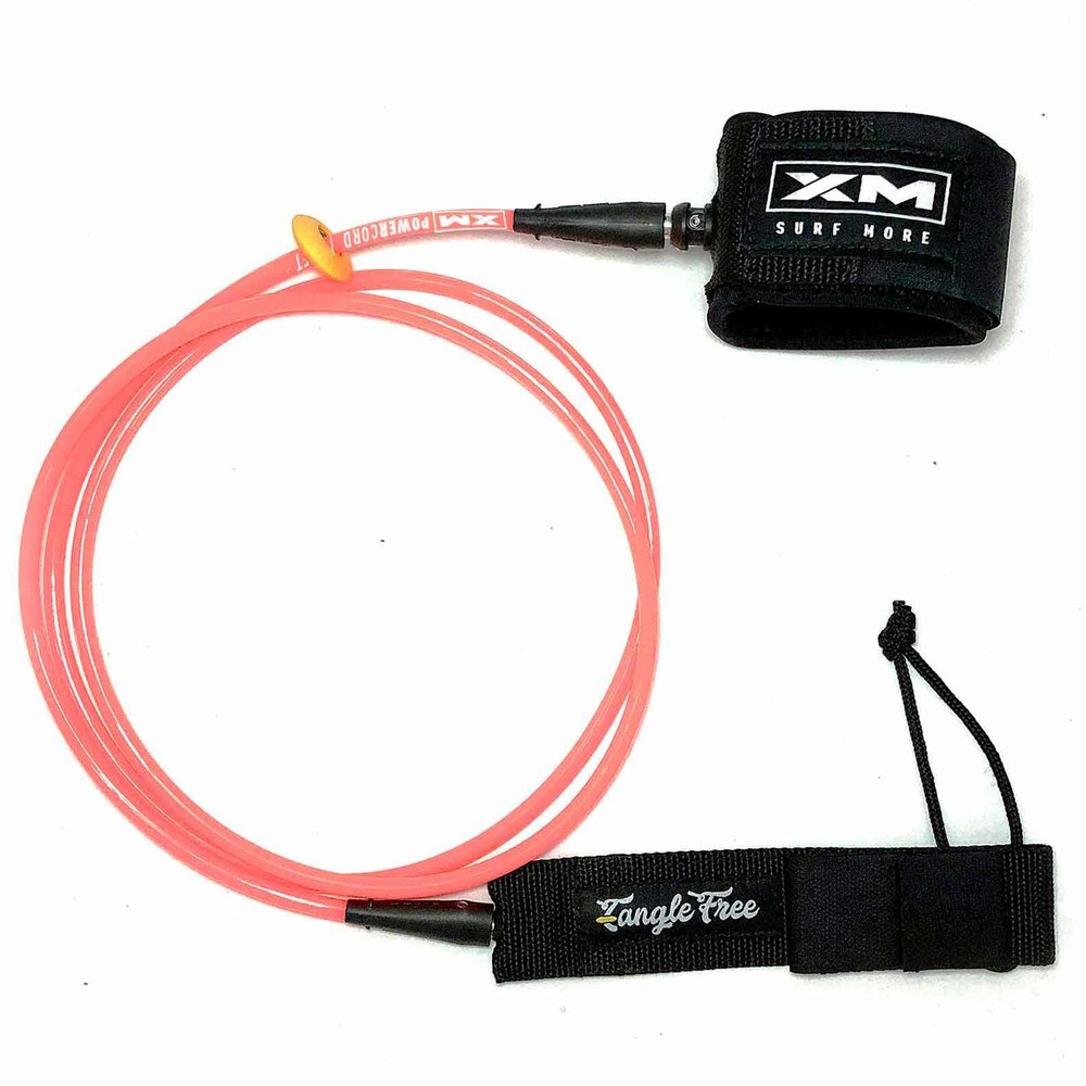 XM SURF MORE Regular 9ft Surfboard Leash with Tangle Free Upgrade, Cord Thickness (.270in), Key Pocket, Unbreakable Swivels, Detachable Railsaver, Made in USA