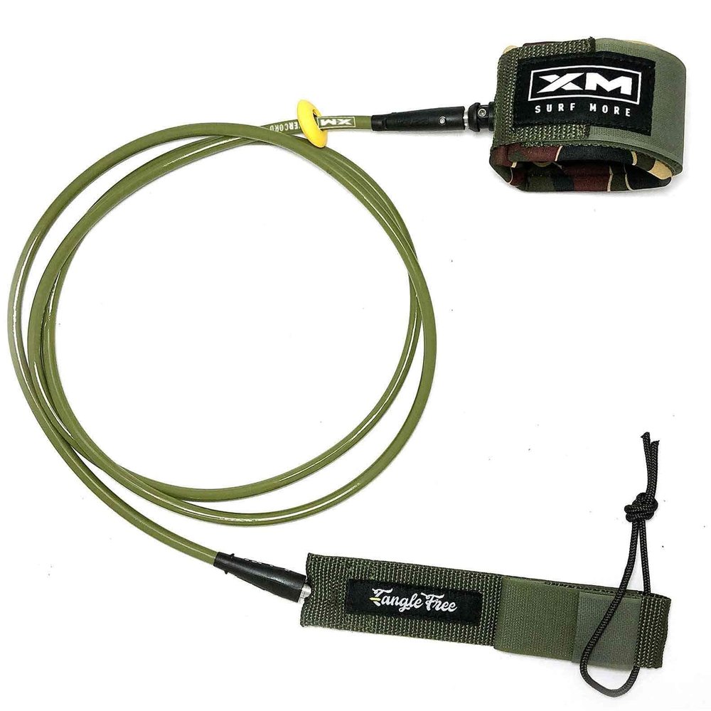 XM SURF MORE Regular 7ft Surfboard Leash with Tangle Free Upgrade, Cord Thickness (.270in), Key Pocket, Unbreakable Swivels, Detachable Railsaver, Made in USA