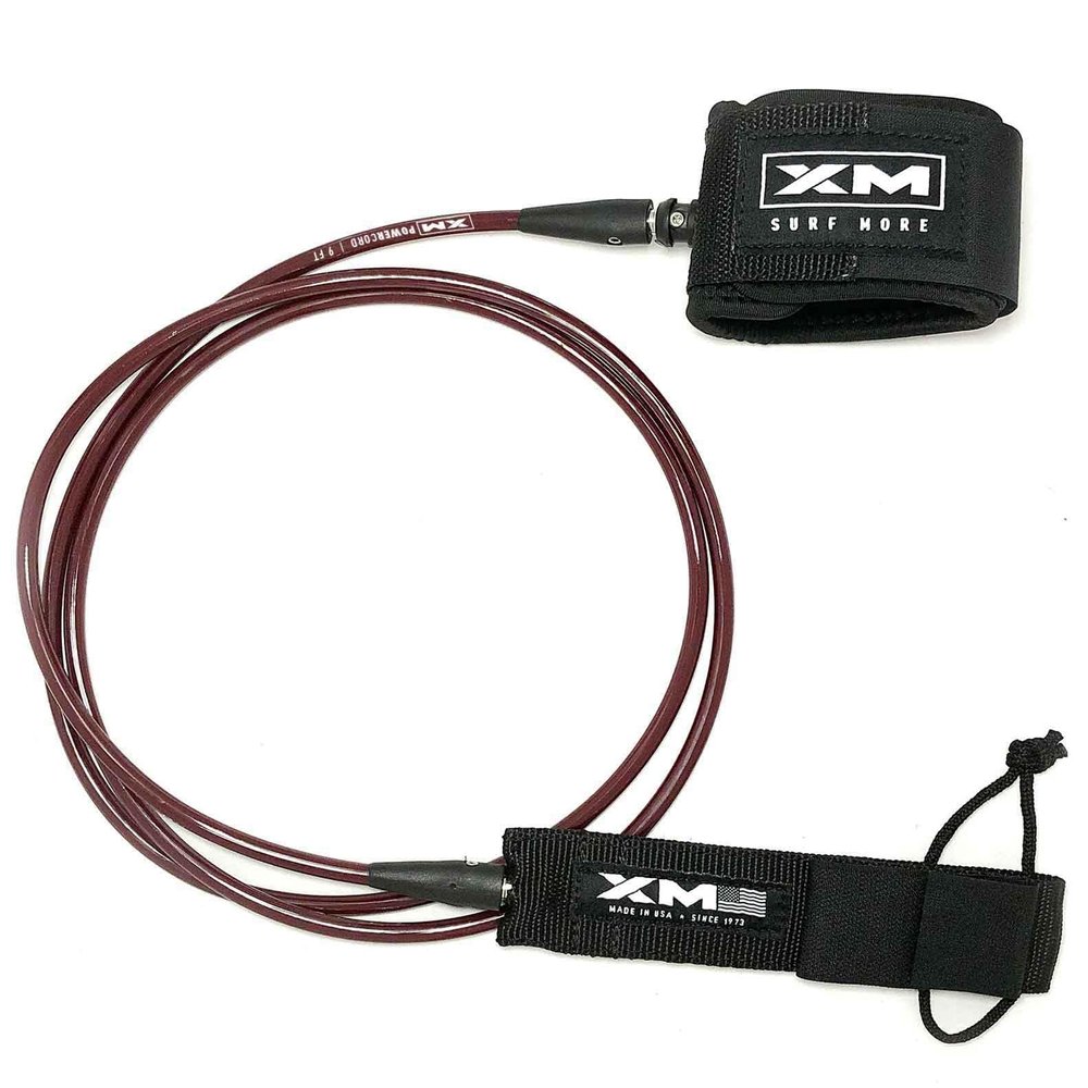 XM SURF MORE Premium Surfboard Leash, 5.5ft, Made in USA, Regular Cord Thickness (.270in), Key Pocket, Unbreakable Swivels, Detachable Railsaver, Acai Leash, Black Strap, Kink-Free [3 Year Warranty]