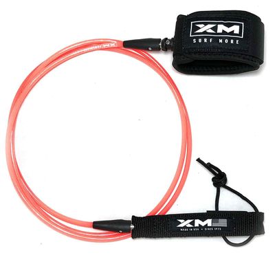 XM SURF MORE Premium Surfboard Leash, 5ft, Made in USA, Comp Cord Thickness (0.220in), Key Pocket, Unbreakable Swivels, Detachable Railsaver, Coral Leash, Black Strap, Kink-Free [3 Year Warranty]
