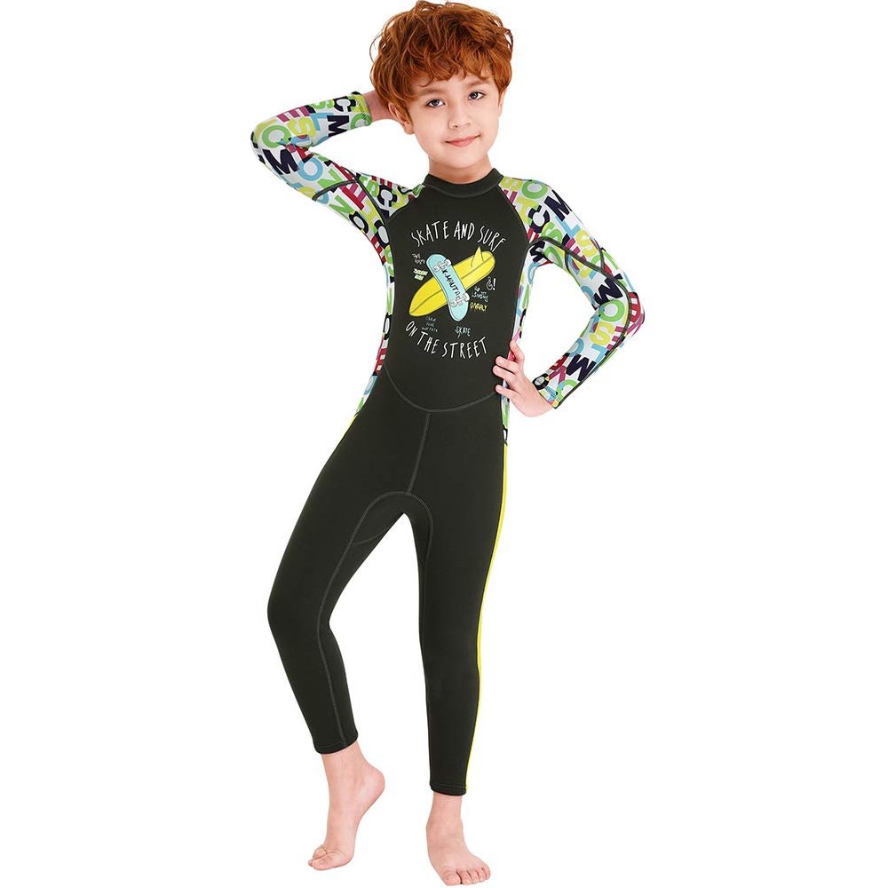 Kids Girls Boys Wetsuit Full Body Neoprene Thermal Swimsuit 2.5MM for Toddler Youth Children Teen, Long Sleeve Child Scuba Diving Surf Suit One Piece Sun Protection for Water Sports (Grey, XXL)