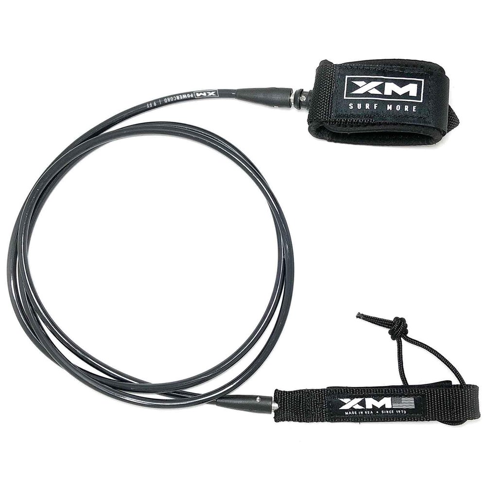 XM SURF MORE Premium Surfboard Leash, 5.5ft, Made in USA, Regular Cord Thickness (.270in), Key Pocket, Unbreakable Swivels, Detachable Railsaver, All Black, Kink-Free [3 Year Warranty]