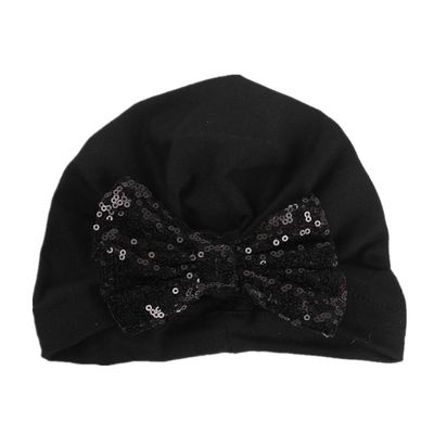 HZUX Big Bow Newborn Baby Cotton Cloth Turban Sparkle Sequin Toddler Rabbit Hat Kids Baby Cap Black