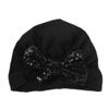 HZUX Big Bow Newborn Baby Cotton Cloth Turban Sparkle Sequin Toddler Rabbit Hat Kids Baby Cap Black view 1