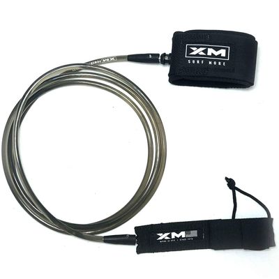 XM SURF MORE Premium Surfboard Leash, 7ft, Made in USA, Big Wave Cord Thickness (0.313in), Key Pocket, Unbreakable Swivels, Detachable Railsaver, Smoke Leash, Black Strap, Kink-Free [3 Year Warranty]