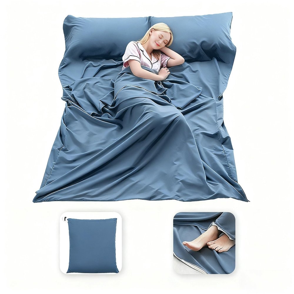 MongByYa Sleeping Bag Liner Lightweight Compact Sleeping Bag Sack Portable Clean Travel Sheet Camping Sleep Sheet for Backpacking Hotel Hiking (Mystic Blue, 82.7 X 70.9)