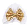HZUX Big Bow Newborn Baby Cotton Cloth Turban Sparkle Sequin Toddler Rabbit Hat Kids Baby Cap White view 1