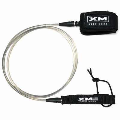 XM SURF MORE Premium Surfboard Leash, 5.5ft, Made in USA, Comp Cord Thickness (0.220in), Key Pocket, Unbreakable Swivels, Detachable Railsaver, Smoke Leash, Black Strap, Kink-Free [3 Year Warranty]