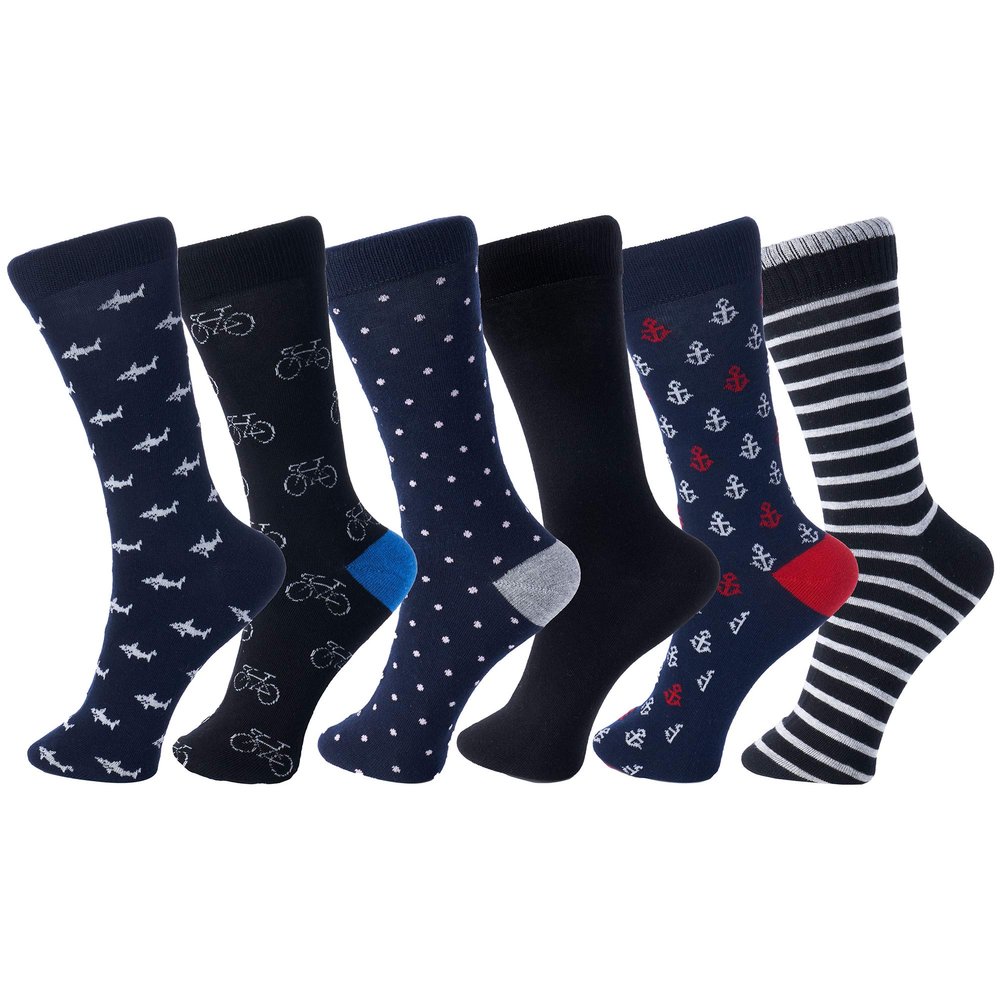 Alpine Swiss Mens Dress Socks 6 Pair Crew Sock Cotton Dress Socks for Men Solid Ribbed Argyle Pattern Multicolor Fun Designs Nautical Pack