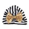 HZUX Big Bow Newborn Baby Cotton Cloth Turban Sparkle Sequin Toddler Rabbit Hat Kids Baby Cap Black-White view 1