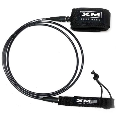 XM SURF MORE Premium Surfboard Leash, 5.5ft, Made in USA, Comp Cord Thickness (0.220in), Key Pocket, Unbreakable Swivels, Detachable Railsaver, All Black, Kink-Free [3 Year Warranty]