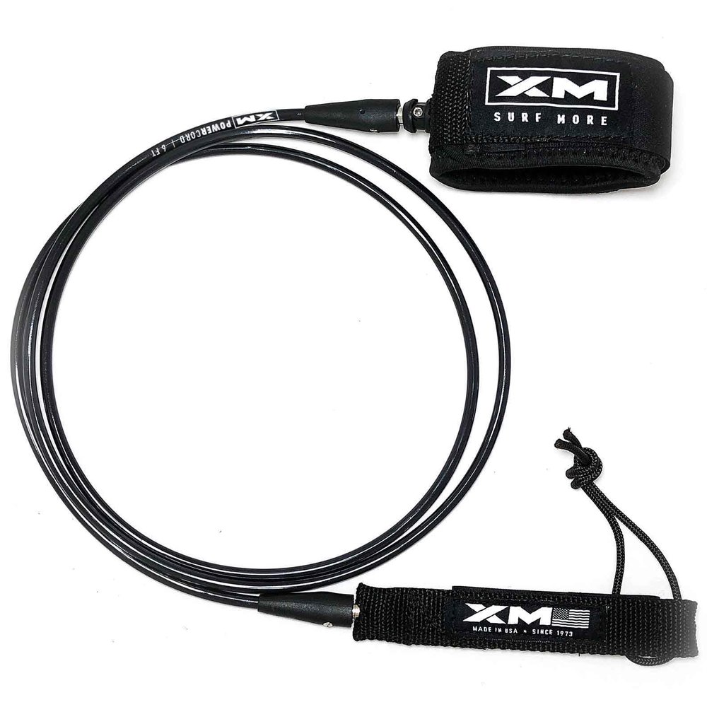 XM SURF MORE Premium Surfboard Leash, 5.5ft, Made in USA, Comp Cord Thickness (0.220in), Key Pocket, Unbreakable Swivels, Detachable Railsaver, All Black, Kink-Free [3 Year Warranty]