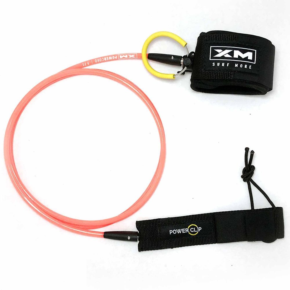 XM SURF MORE Regular 7ft Surfboard Leash with Power Clip Quick Release Upgrade, Cord Thickness (.270in), Key Pocket, Unbreakable Swivels, Detachable Railsaver, Made in USA