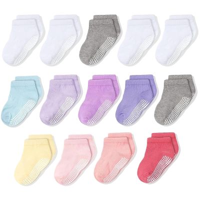 CozyWay Toddler Non-Slip Grip Socks - Low-Cut Cotton Comfort & Gripped Soles for Secure Steps - Mix of 14 Pairs Pink/White/Gray - Size 3T-5T