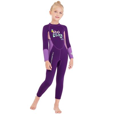Kids Girls Boys Wetsuit Full Body Neoprene Thermal Swimsuit 2.5MM for Toddler Youth Children Teen, Long Sleeve Child Scuba Diving Surf Suit One Piece Sun Protection for Water Sports (Purple, M)
