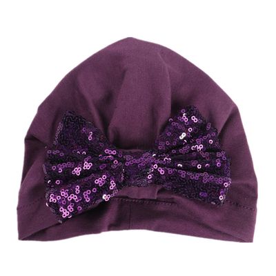 HZUX Big Bow Newborn Baby Cotton Cloth Turban Sparkle Sequin Toddler Rabbit Hat Kids Baby Cap Purple