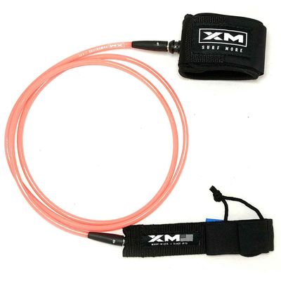 XM SURF MORE Premium Surfboard Leash, 5.5ft, Made in USA, Regular Cord Thickness (.270in), Key Pocket, Unbreakable Swivels, Detachable Railsaver, Coral Leash, Black Strap, Kink-Free [3 Year Warranty]