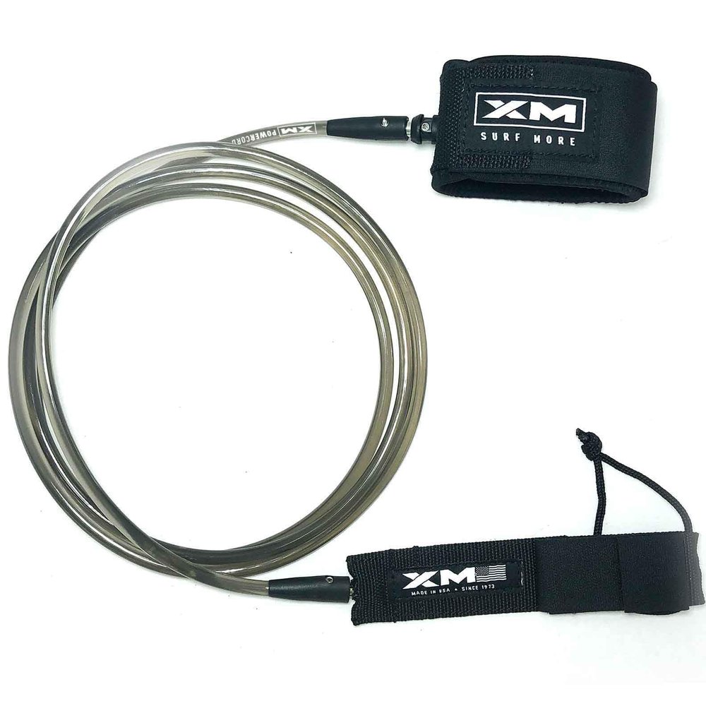 XM SURF MORE Premium Surfboard Leash, 5.5ft, Made in USA, Regular Cord Thickness (.270in), Key Pocket, Unbreakable Swivels, Detachable Railsaver, Smoke Leash, Black Strap, Kink-Free [3 Year Warranty]
