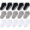 CozyWay Toddler Socks with Grippers - Cotton Non-Slip Grip Socks for Toddler Boys & Girls - Low-Cut, 15 Pairs, 1T-3T, Black White Gray view 1